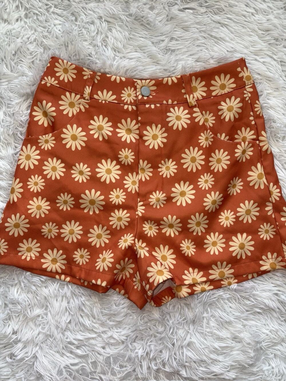 Shein S Orange Retro Style Flower Shorts. New W/out Tags. Adorable